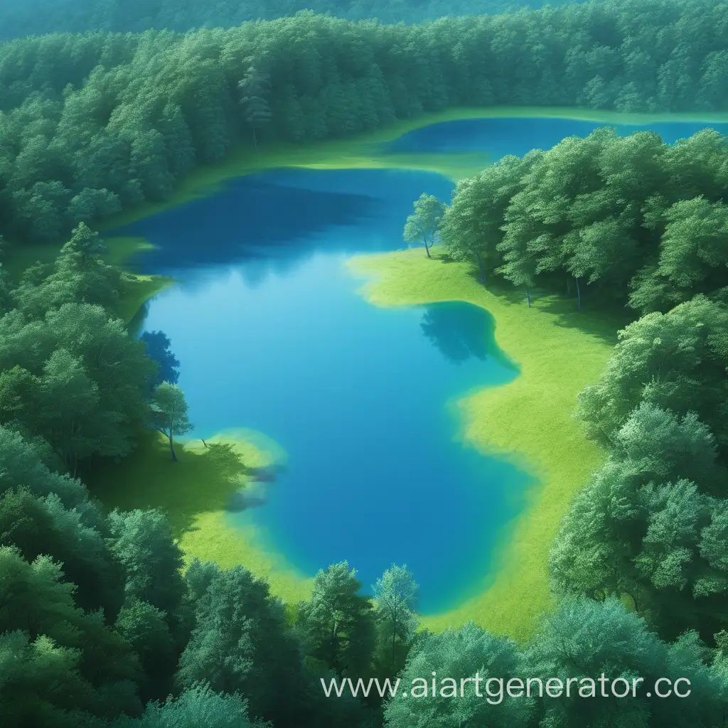 синее озеро и зеленый лес
