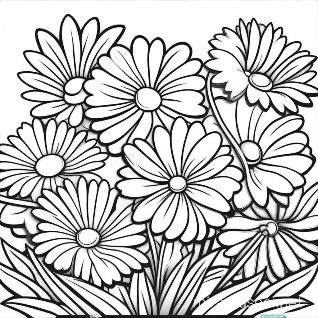 coloring page for kids, flowers in cartoon style, white background
