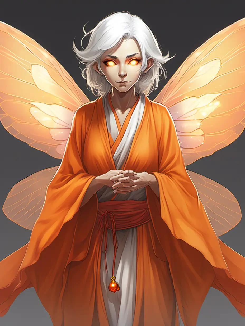 Annoying white-haired adult 
female fairy monk with orange robes and translucent wings

