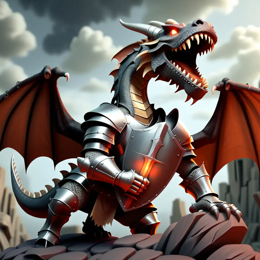 Fearless Knight Facing Dragons Roar in MidJourney Quest