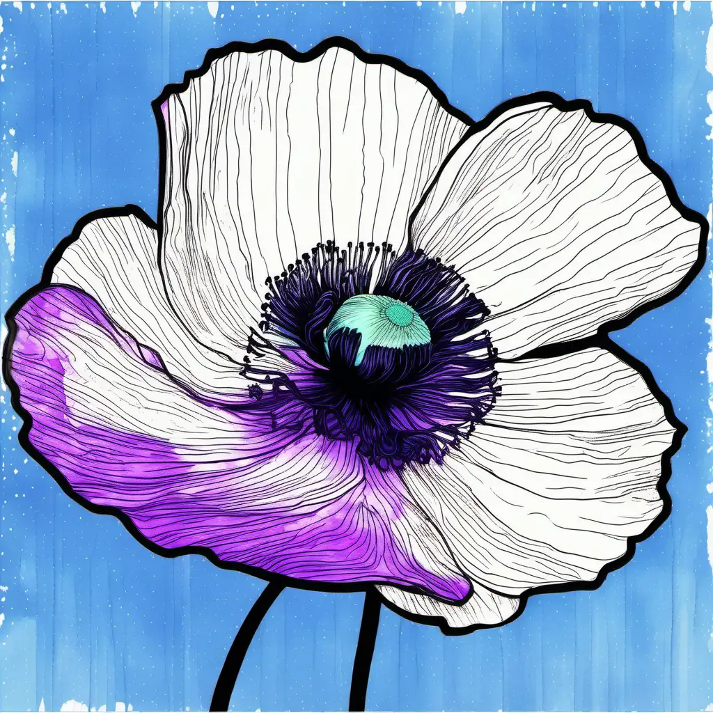 /imagine prompt pastel watercolorPoppy Anemone FLOWER , washed out color, PURPLE, BLUE clipart on a white background andy warhol inspired --tile