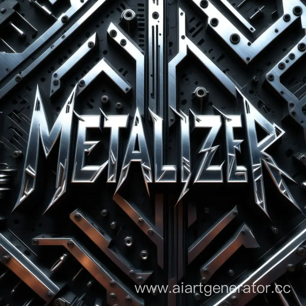 Металлическая надпись METALFIZER на фоне из чёрного металла в стиле киберпанка 