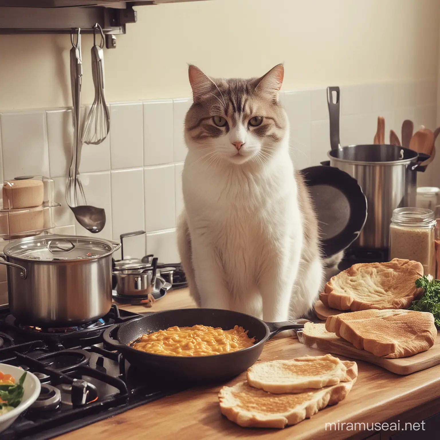 Adorable Cat Engaged in Culinary Delights