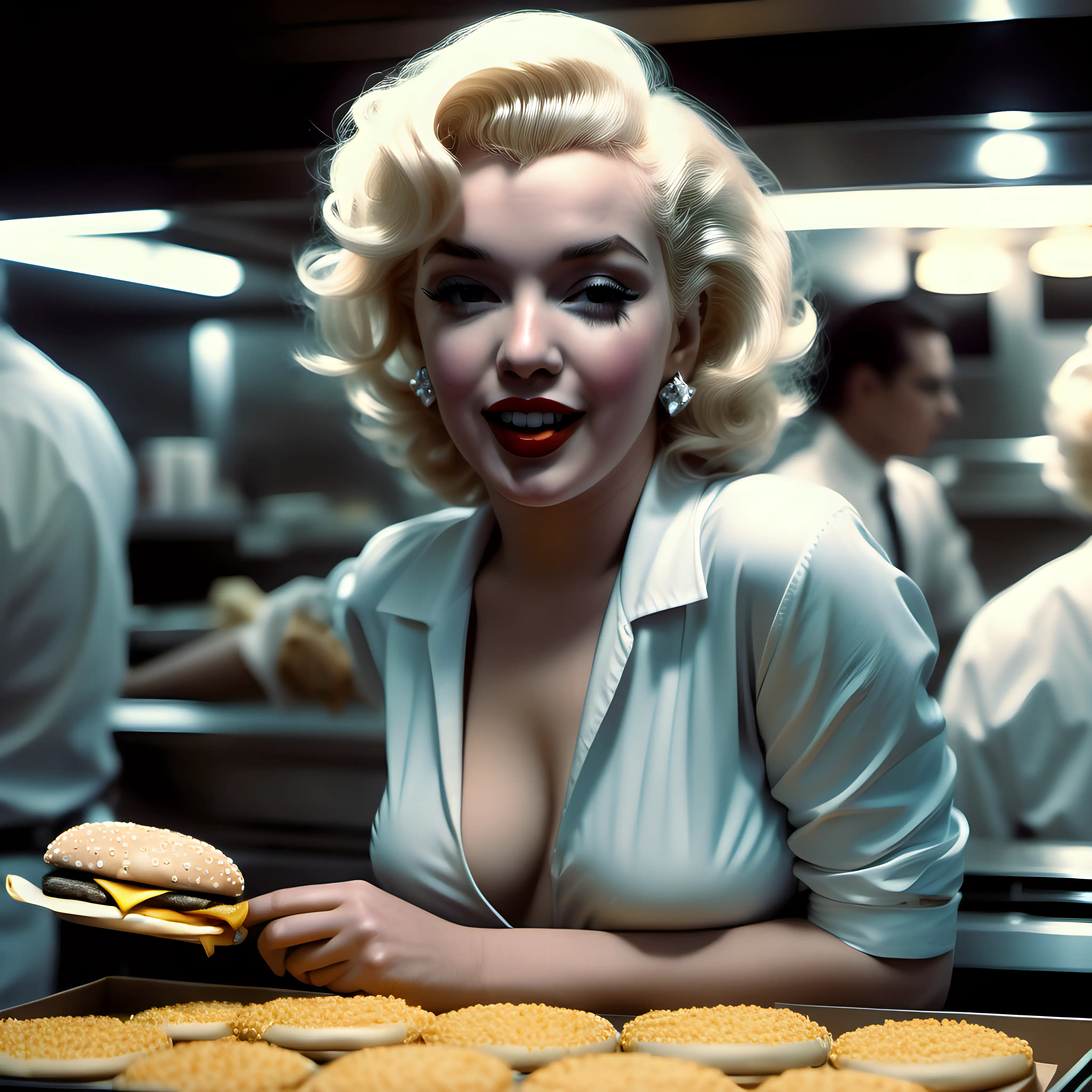 Marilyn Monroe Flipping Burgers Fast Food Icon in Fine Detail