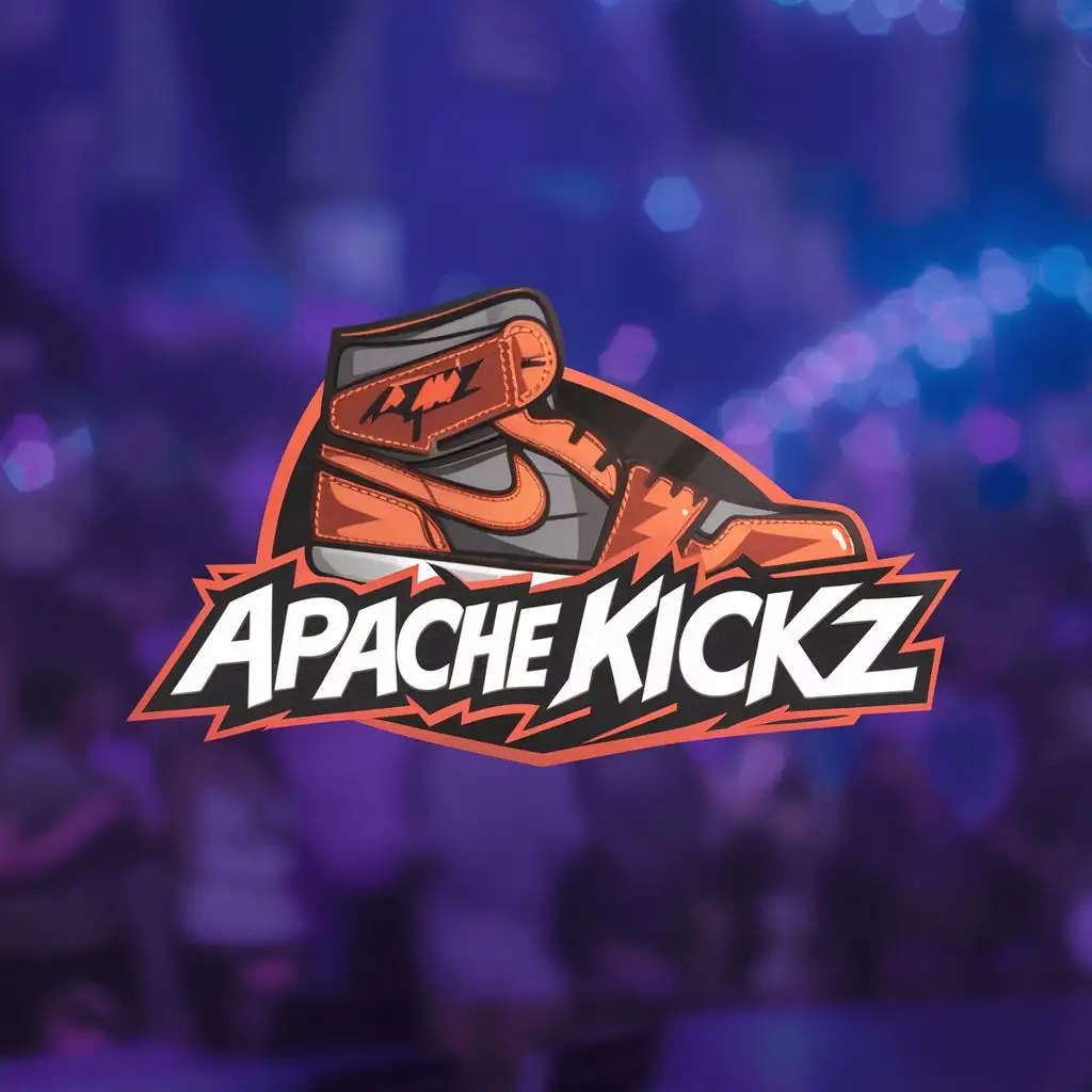 logo, Shoe, with the text "Apache Kickz", typography, be used in Entertainment industry