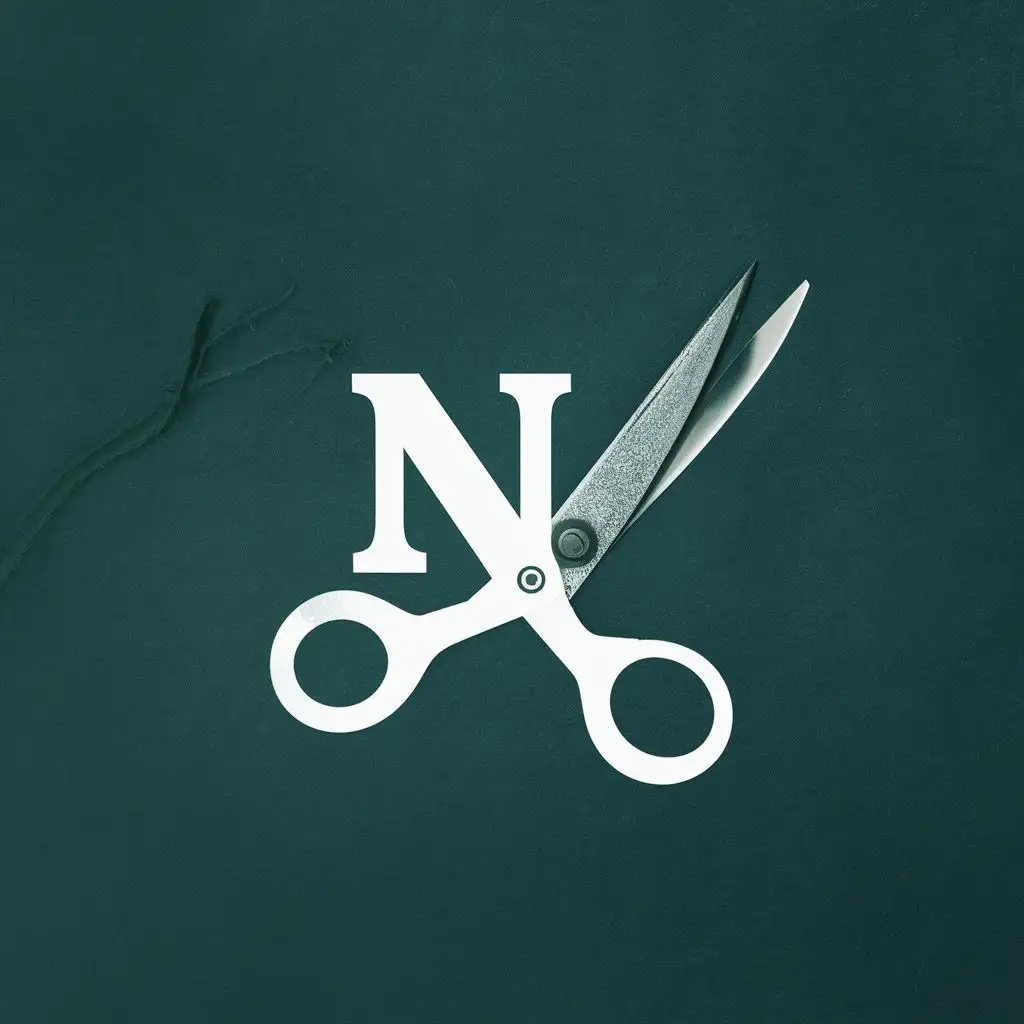 logo, scissors, with the text "N", typography