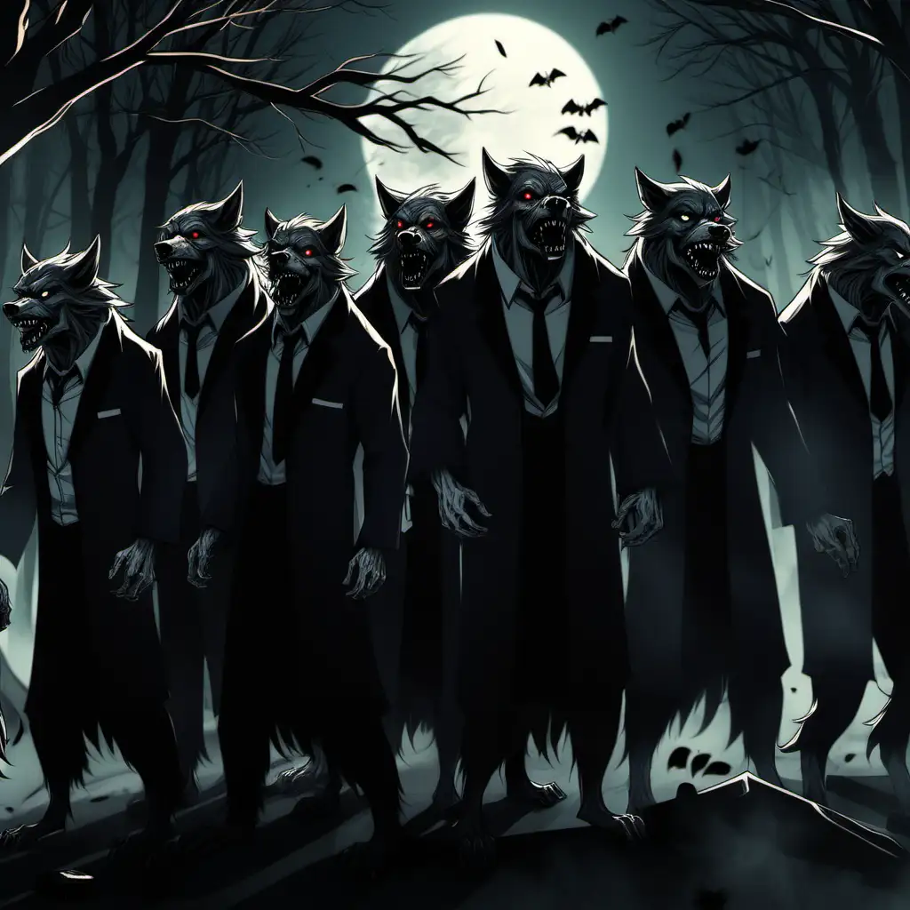 A group of werewolves attending a funeral 
