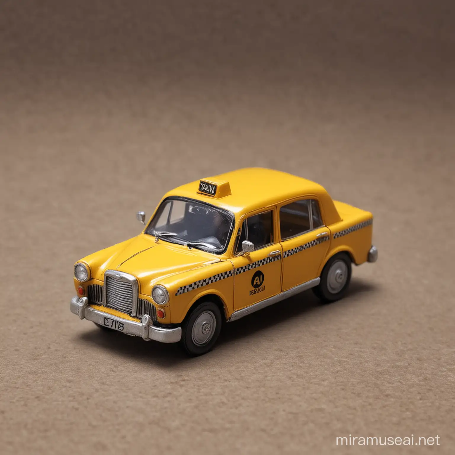 Colorful Miniature Taxi Driving Through Vibrant Urban Landscape