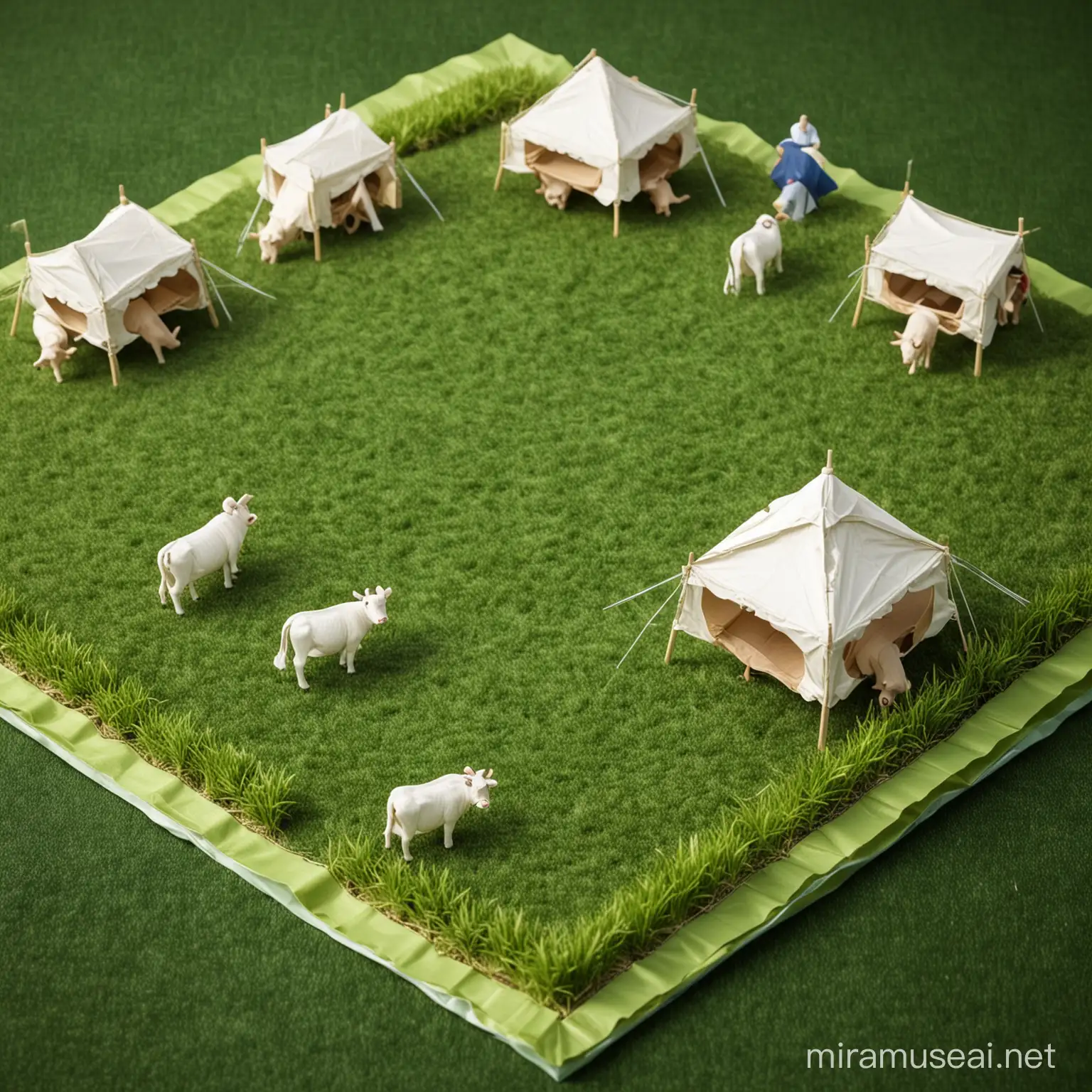 Vibrant Grass Cow Theme Square with Tents