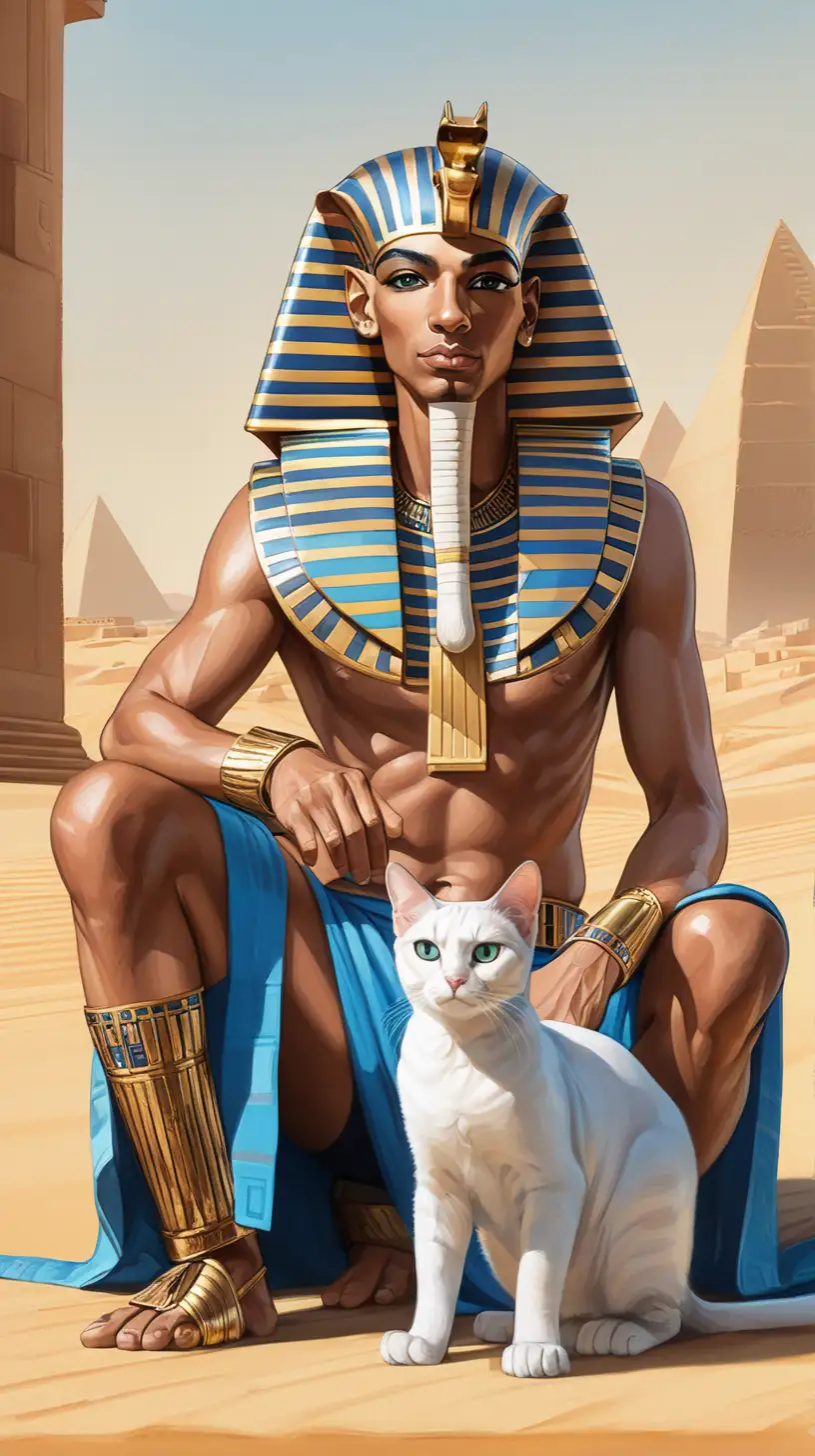 Pharaoh and His Royal Cat in Ancient Egyptian Setting