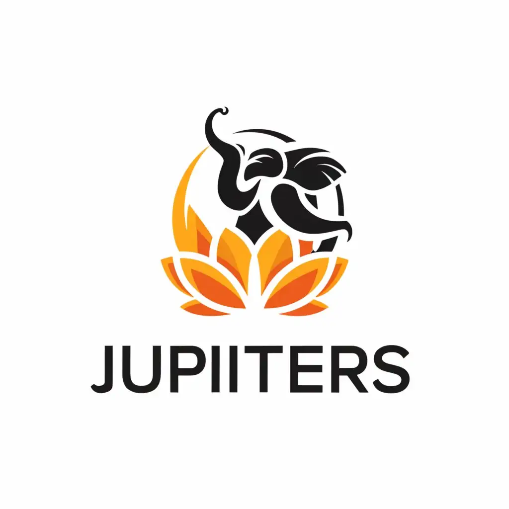 a logo design,with the text "Jupiters", main symbol:shadow of an elephant on lotus and the lotus shadow on sun in the background,Moderate,be used in Sports Fitness industry,clear background