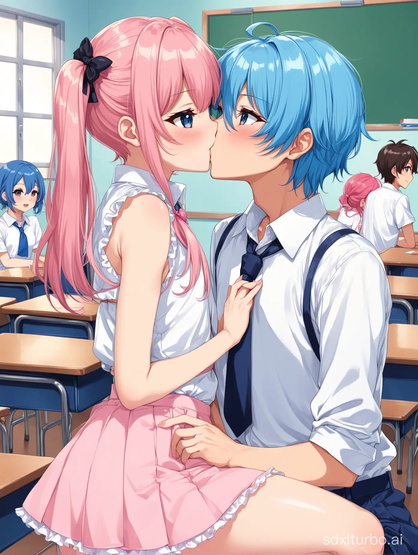 Anime Femboy Duo in Detailed Classroom Setting | SDXL Free Online