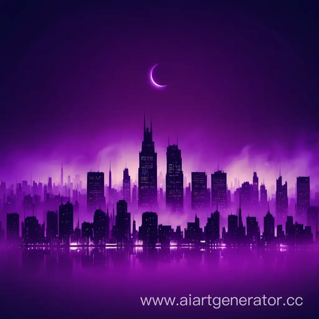 ночной город в темно-фиолетовом тумане