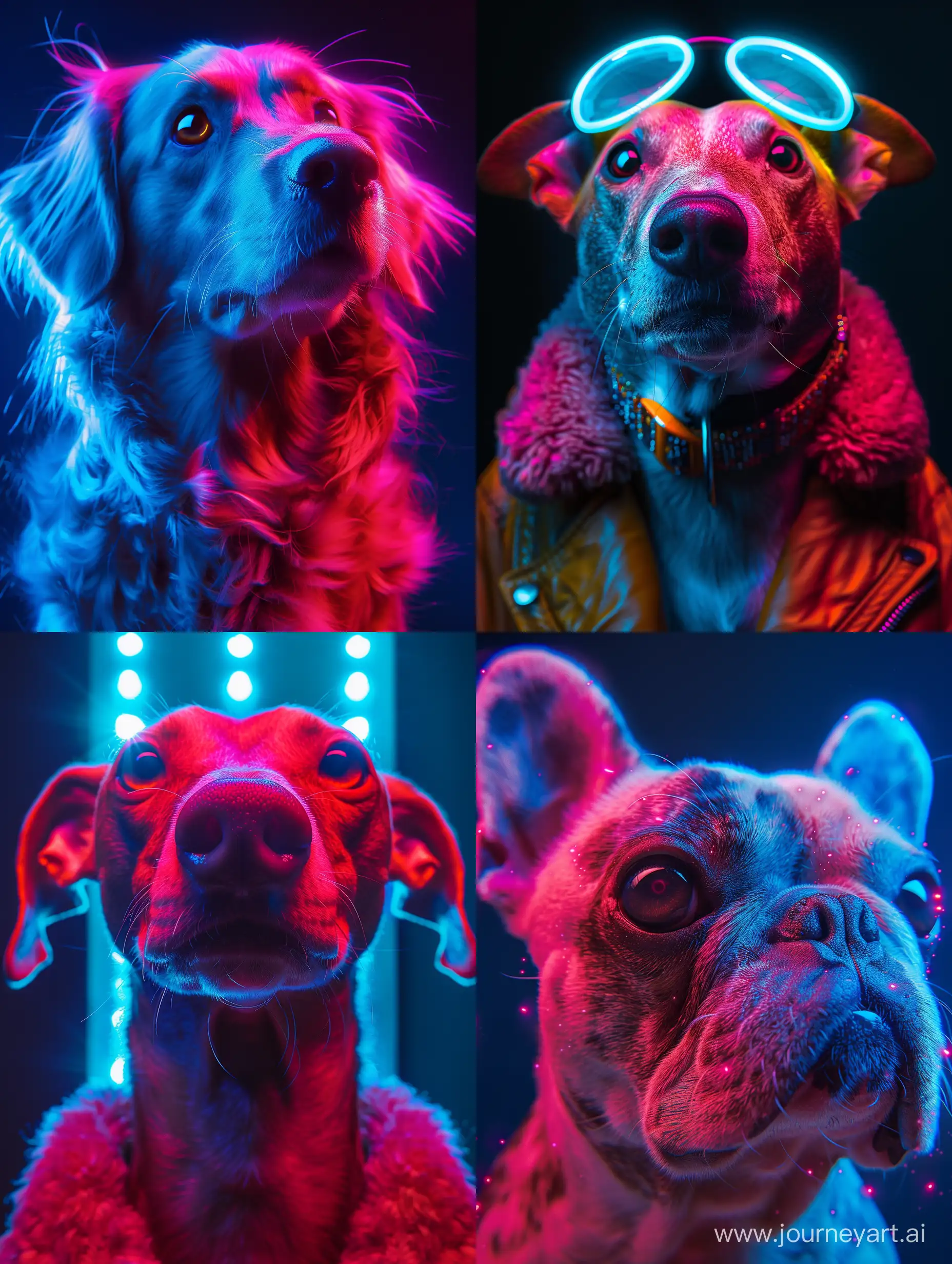 Very very extreme absurde fantastic dog ,extreme closeup with fisheye ,dynamic camera angle dramatic blue light neon effect ,colorful ,fashion shoot ,highly detailed --ar 3:4 --style raw --stylize 500 --v 6