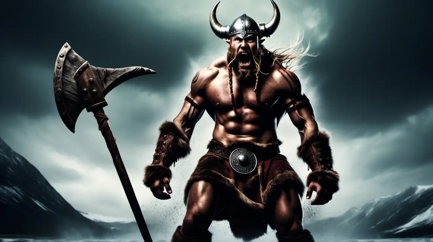 create an epic, vivid image of one viking berserker hallucinating