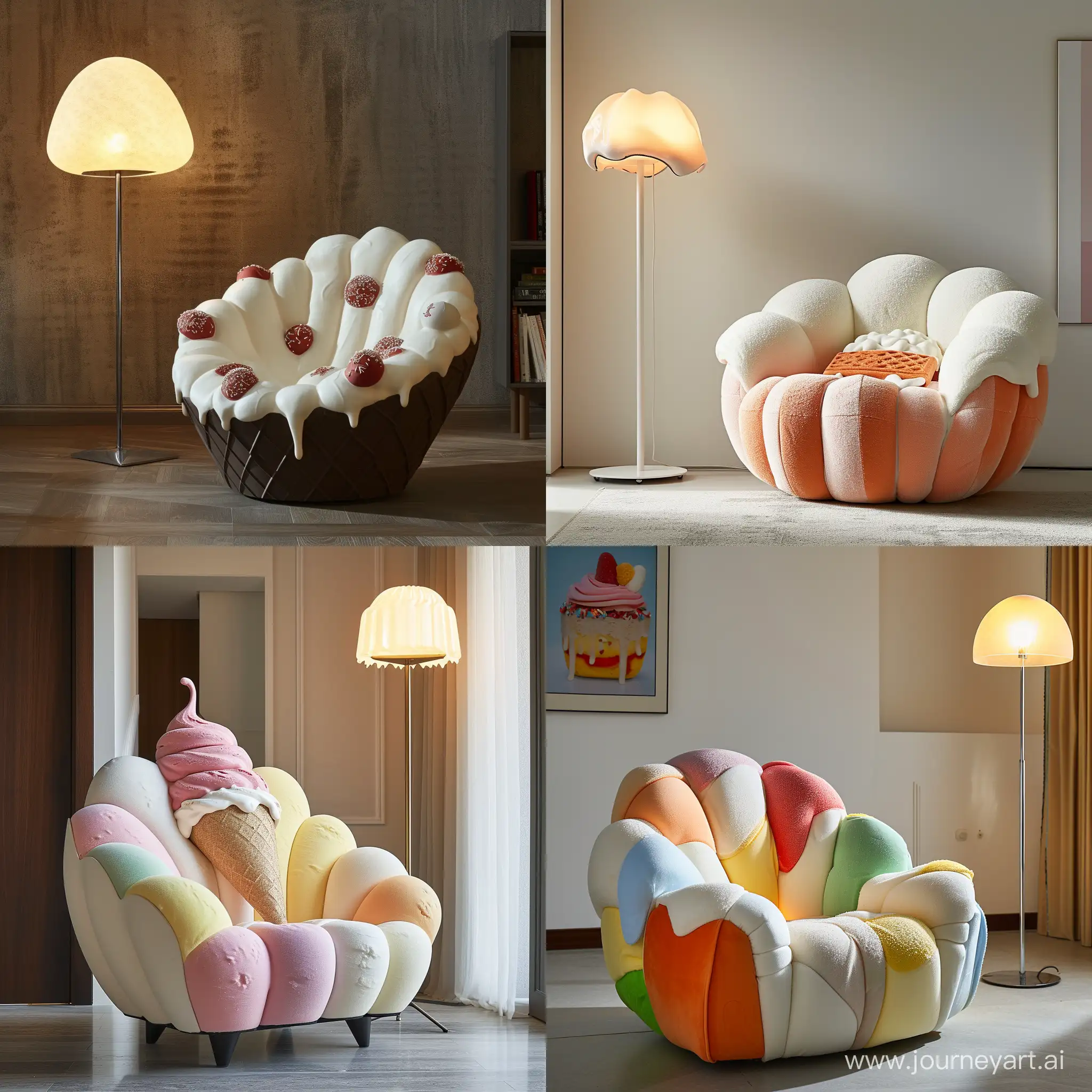 Contemporary-Interior-with-Ice-Cream-Shaped-Armchair-and-Creative-Floor-Lamp