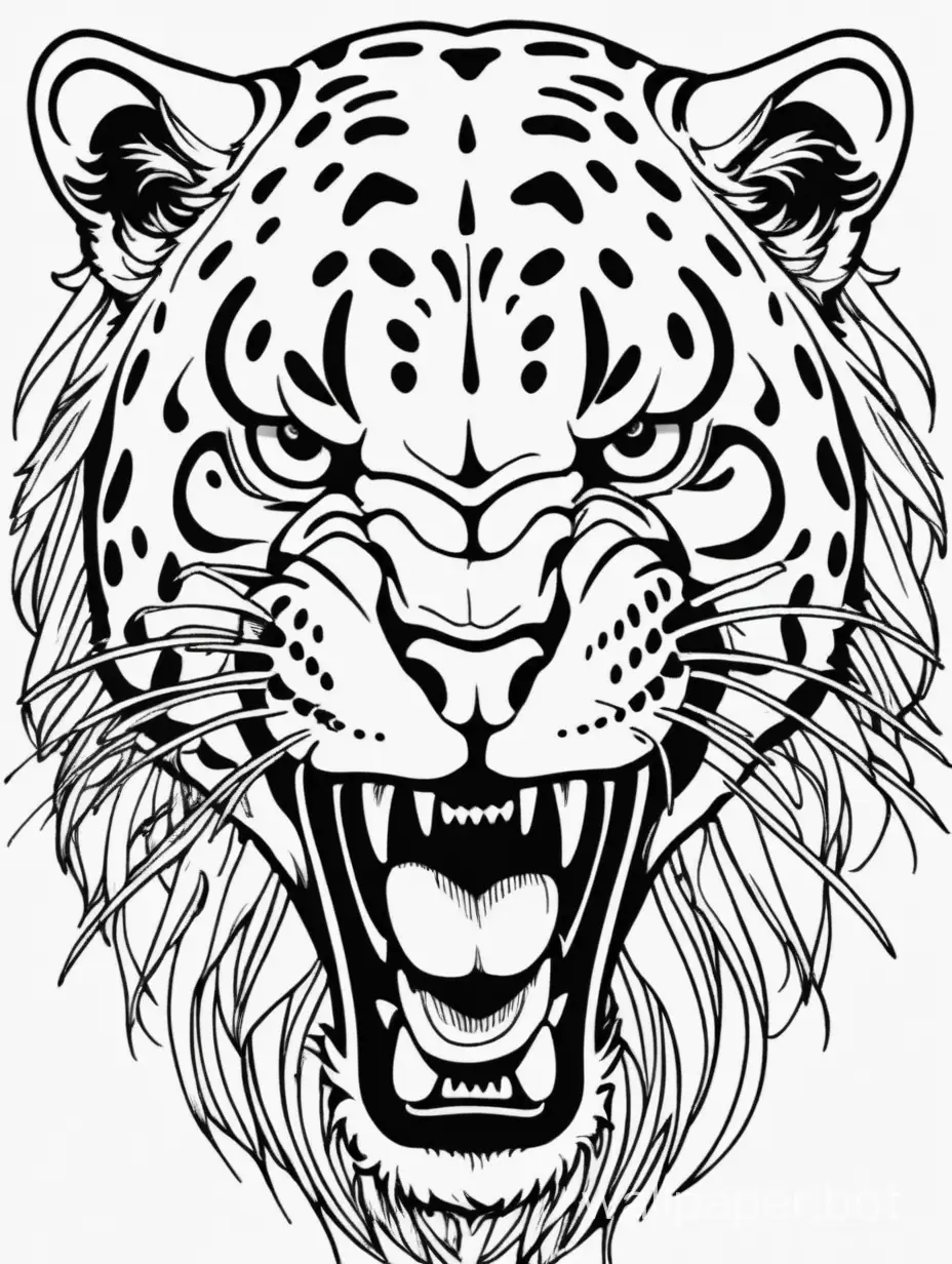 Panthera onca, lineart, masterpiece, tattoo, crazy furious attack, insane, front head open paw attack, sticker art