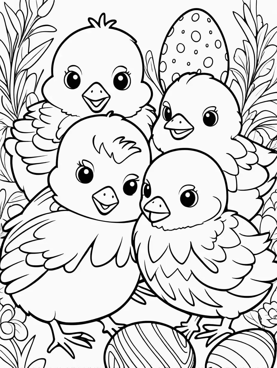 Simple Easter Chicks Coloring Page for Kids