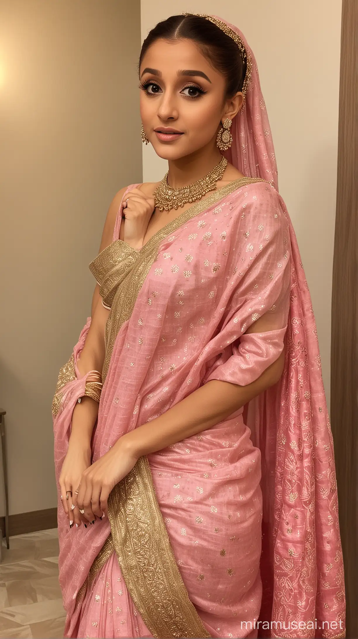 Ariana Grande dressed in traditional Indian saree 