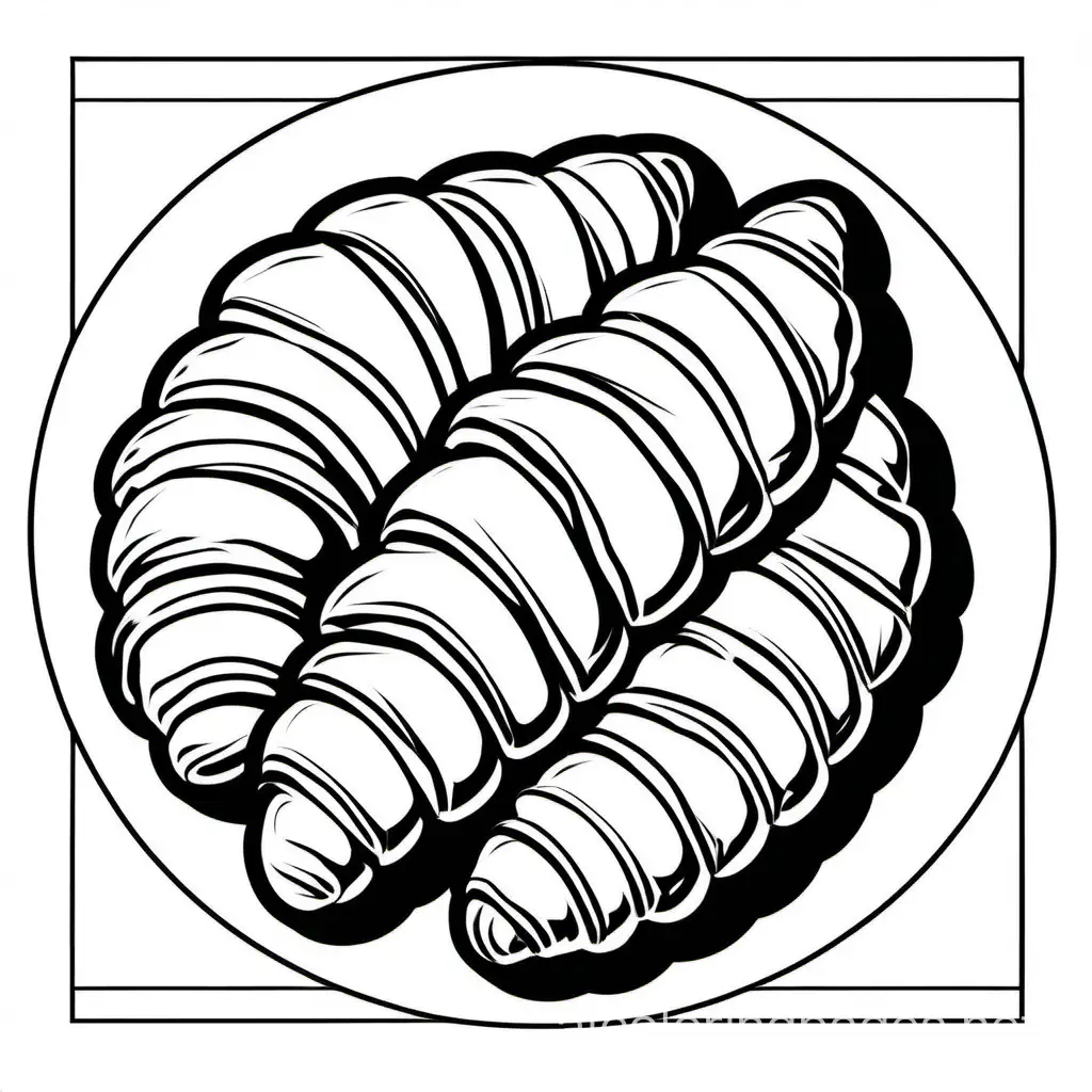 two Croissants   bold ligne and easy and white background, Coloring Page, black and white, line art, white background, Simplicity, Ample White Space. The background of the coloring page is plain white to make it easy for young children to color within the lines. The outlines of all the subjects are easy to distinguish, making it simple for kids to color without too much difficulty