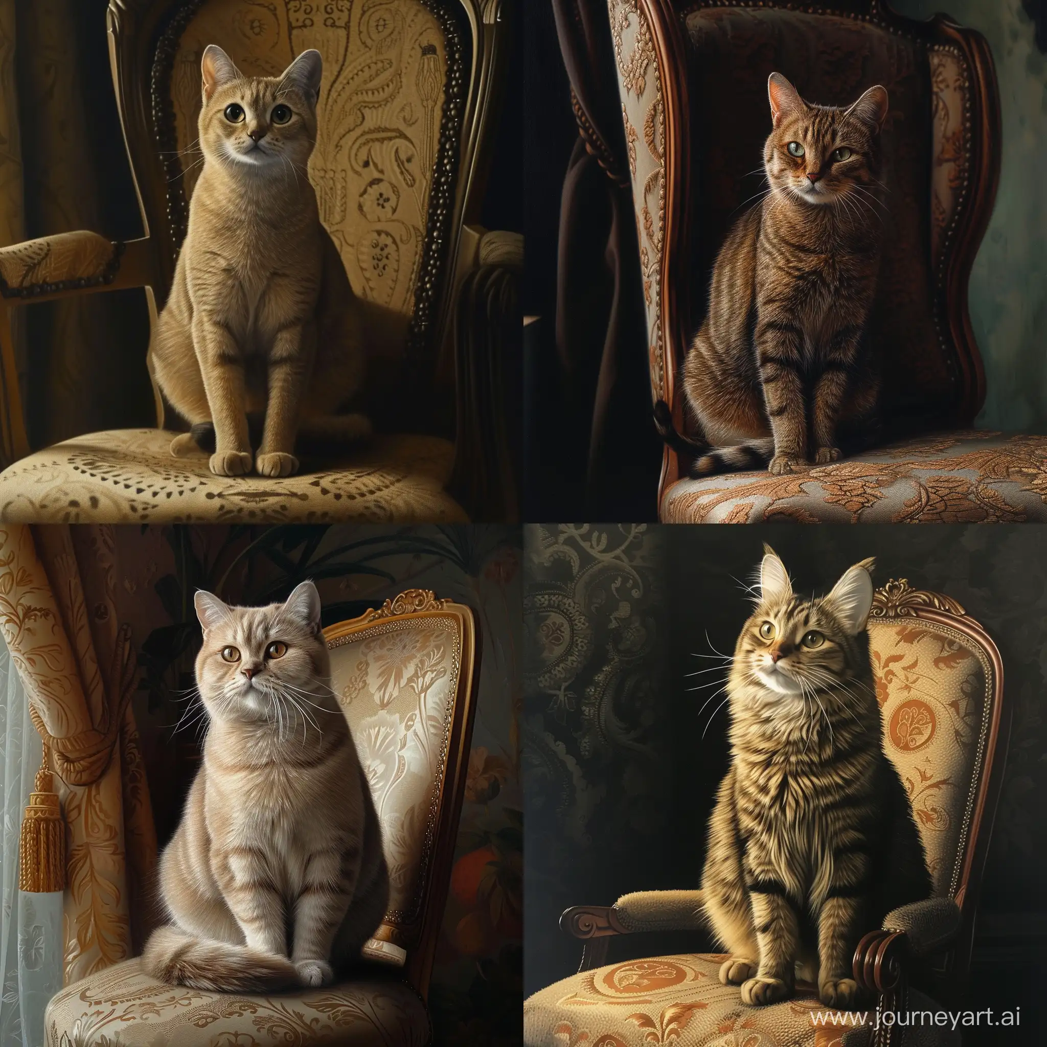 a cat sitting on a chair, ultrarealistic