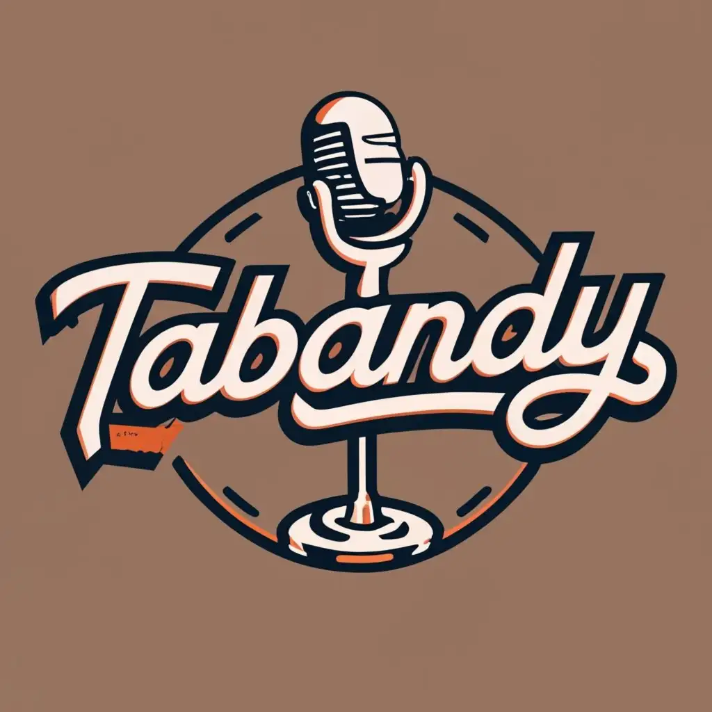 logo, microphone podcasting, with the text "TABANDY", typography. logo in round