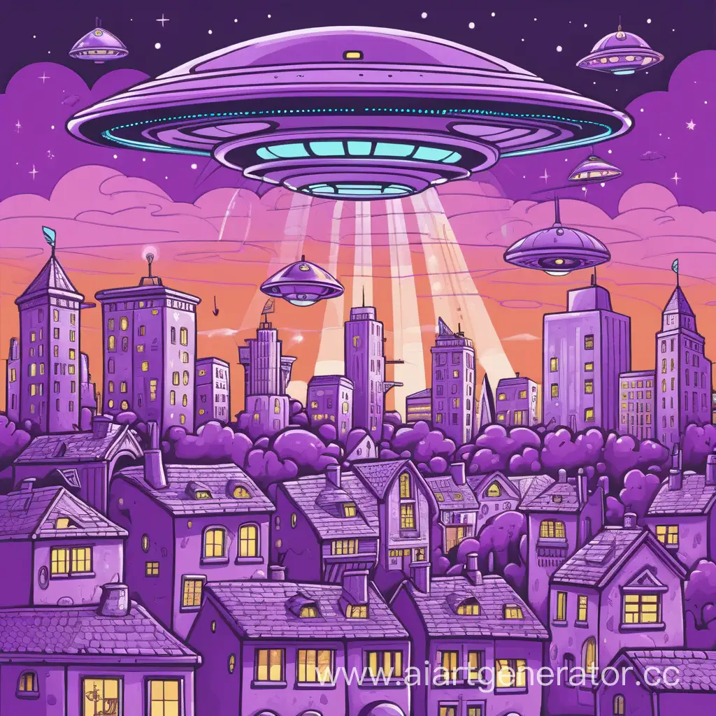 Whimsical-Purple-Cityscape-with-UFO