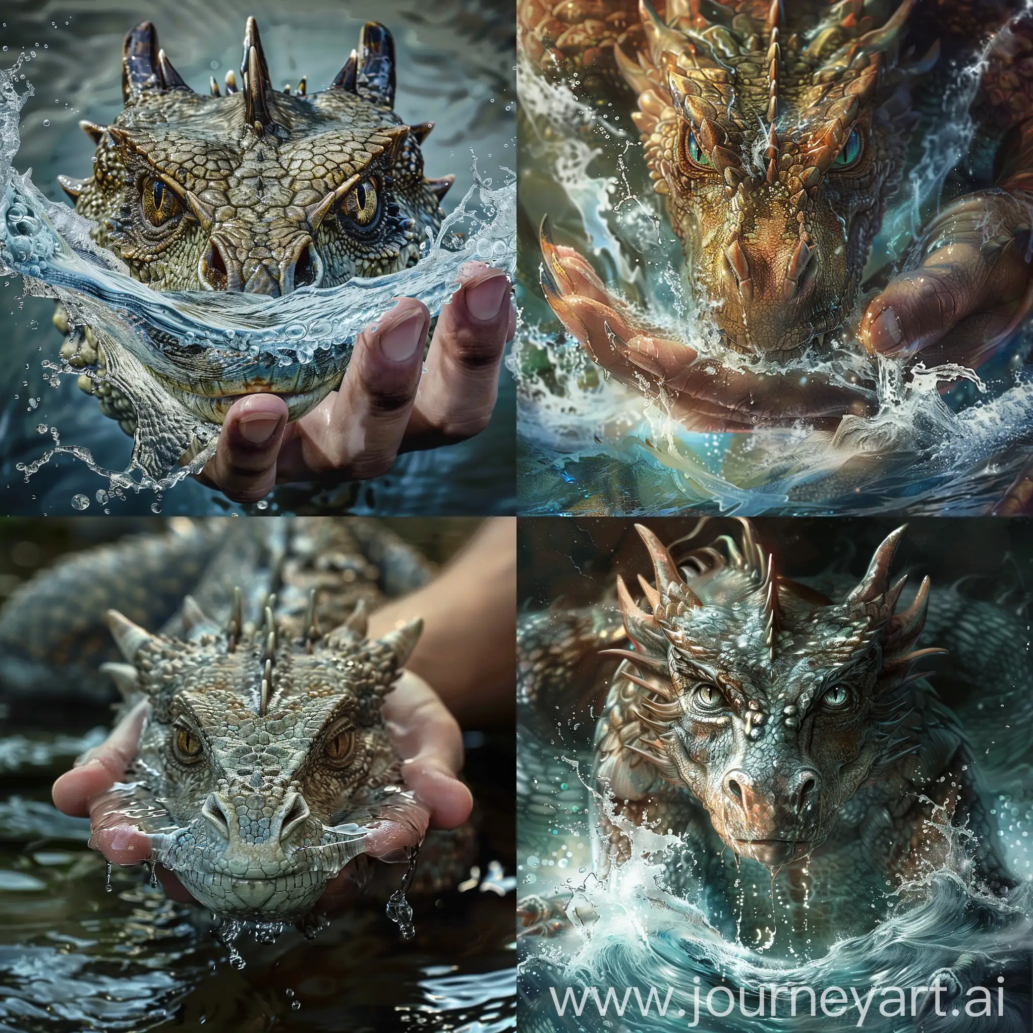 dragon
front face
dragon hand
water
wave