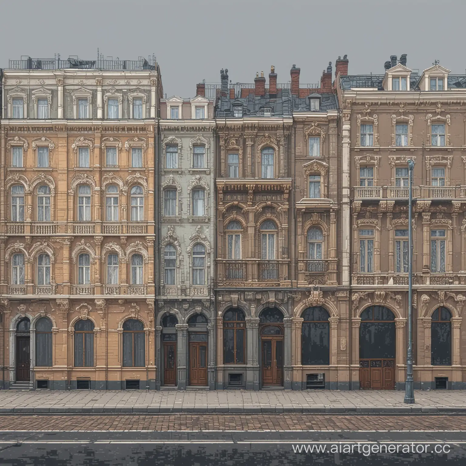 Saint-Petersburg-Street-in-Pixel-Art-Overcast-Side-View