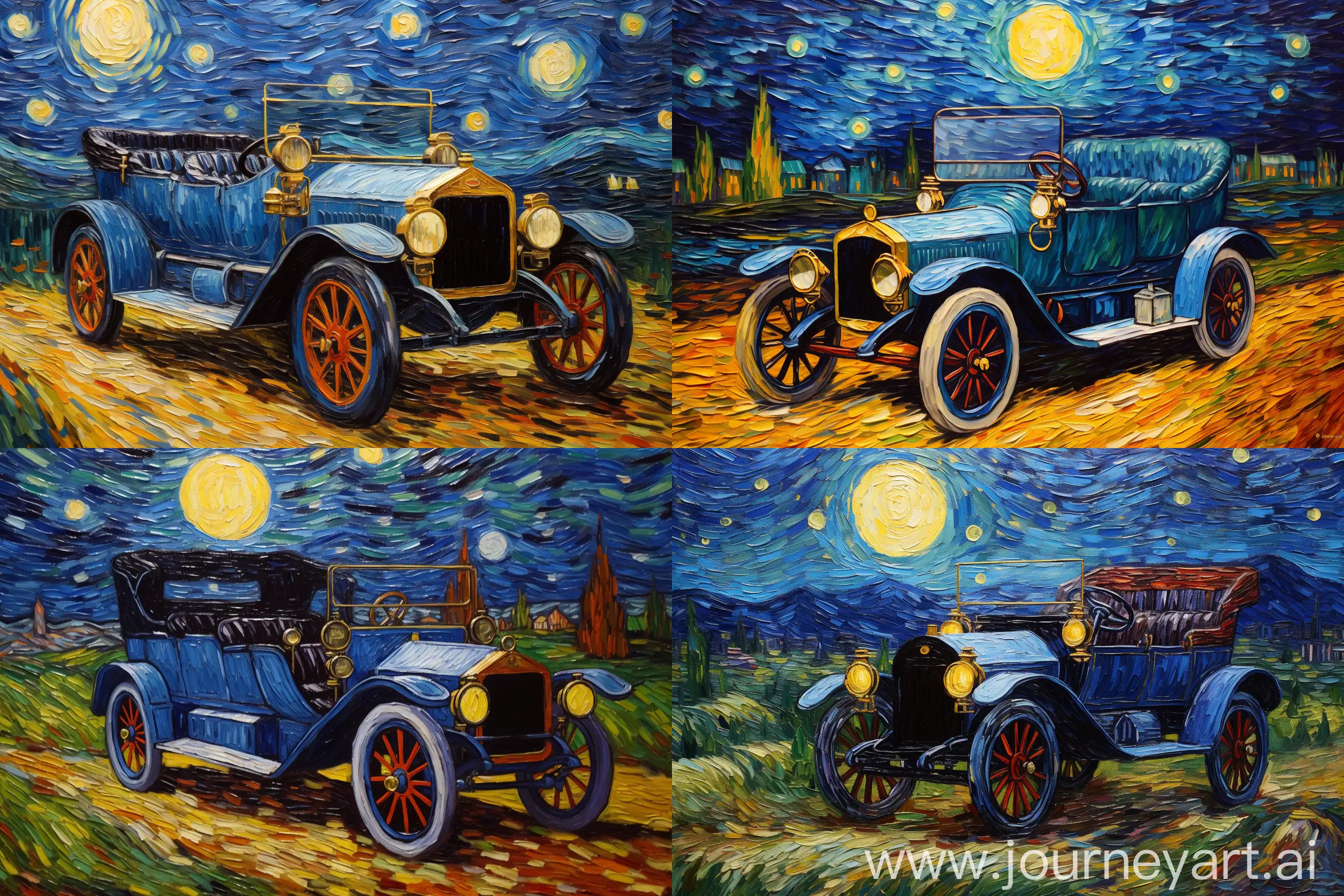 a painting of a vintage car 1910, by van gogh style --v 5.2 --quality 2 --ar 3:2