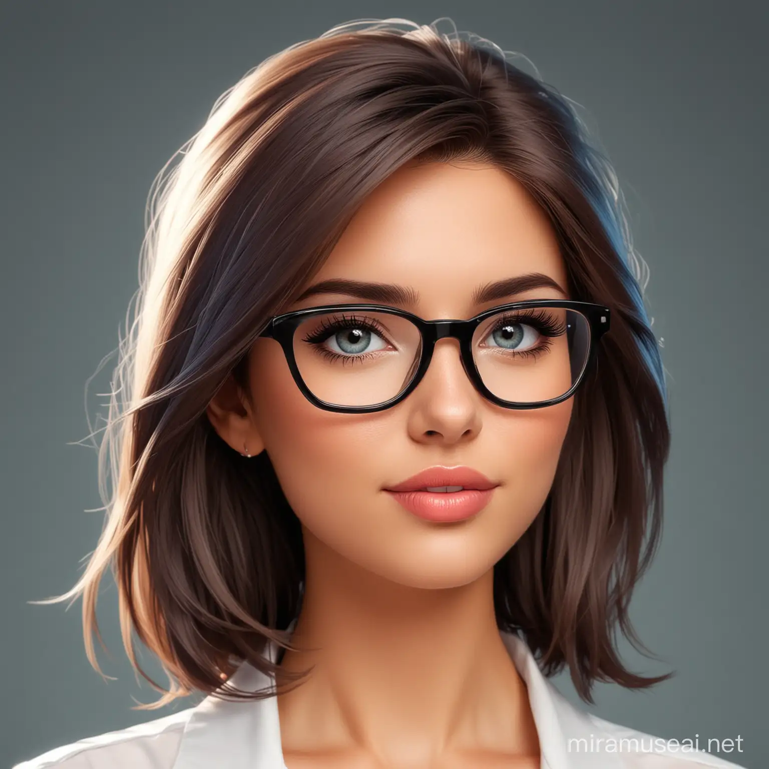 Cartoon Woman with Elegant Glasses