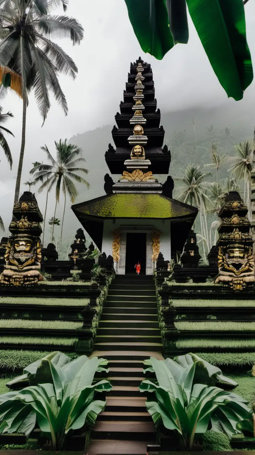 Temples in Bali in the middle of jungle, surrounded by banana trees