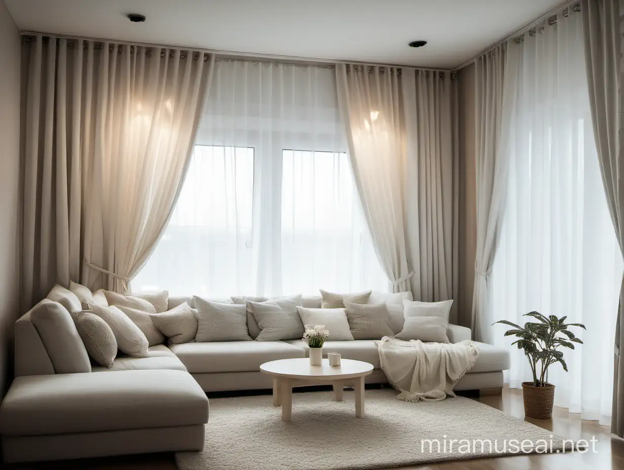 Cozy Living Room Interior with Light Curtains