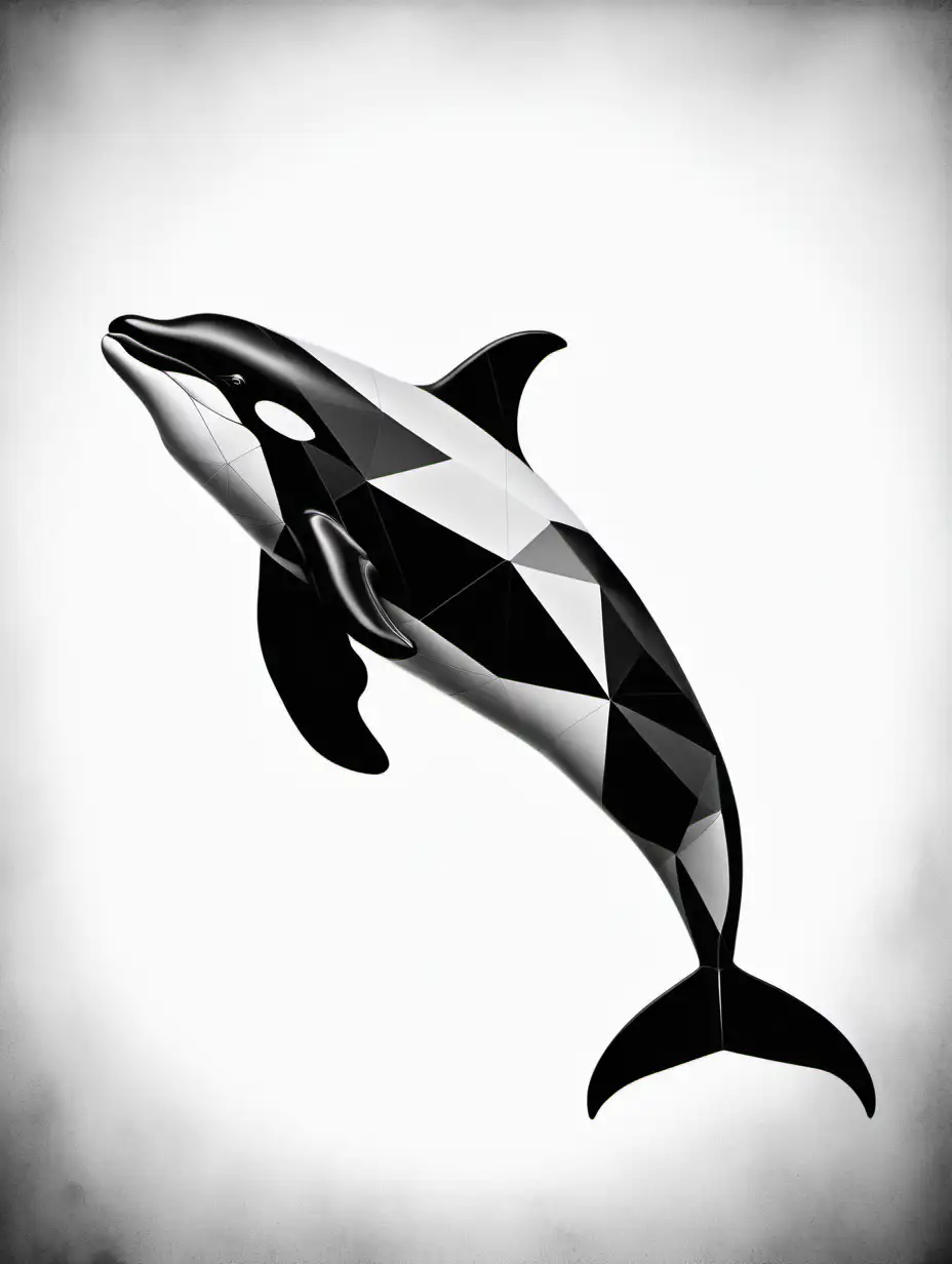 Abstract Monochrome Killer Whale Art Geometric Design in Black and White