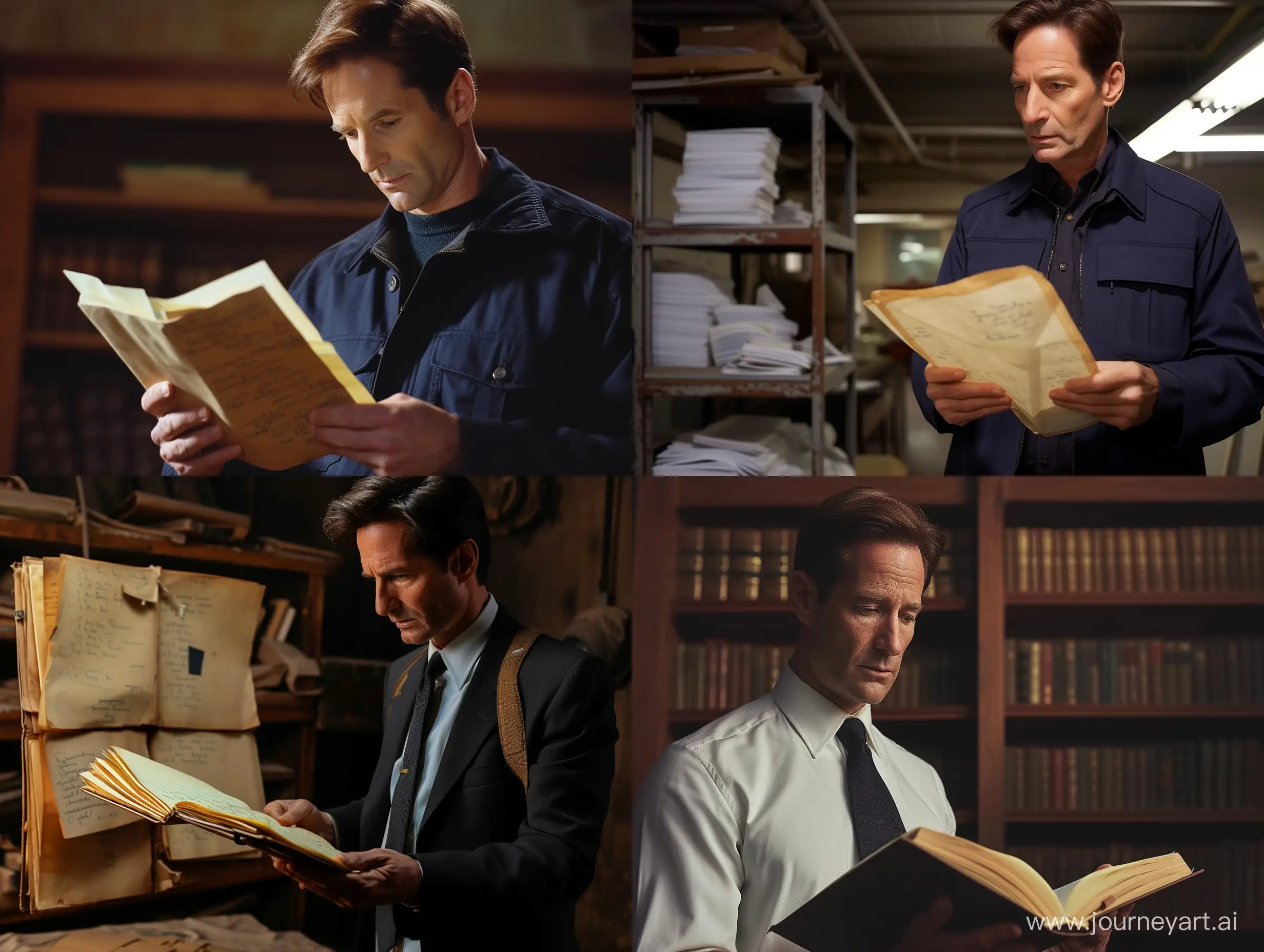 Агент Fox Mulder ищет информацию в ноутбуке 