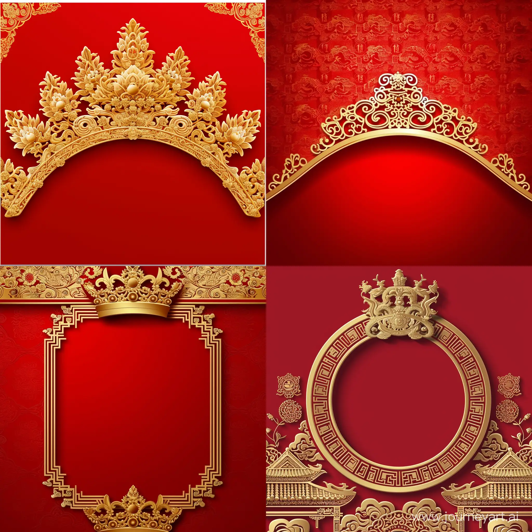 Elegant-Chinese-Gold-Crown-on-Vibrant-Red-Background-Vector