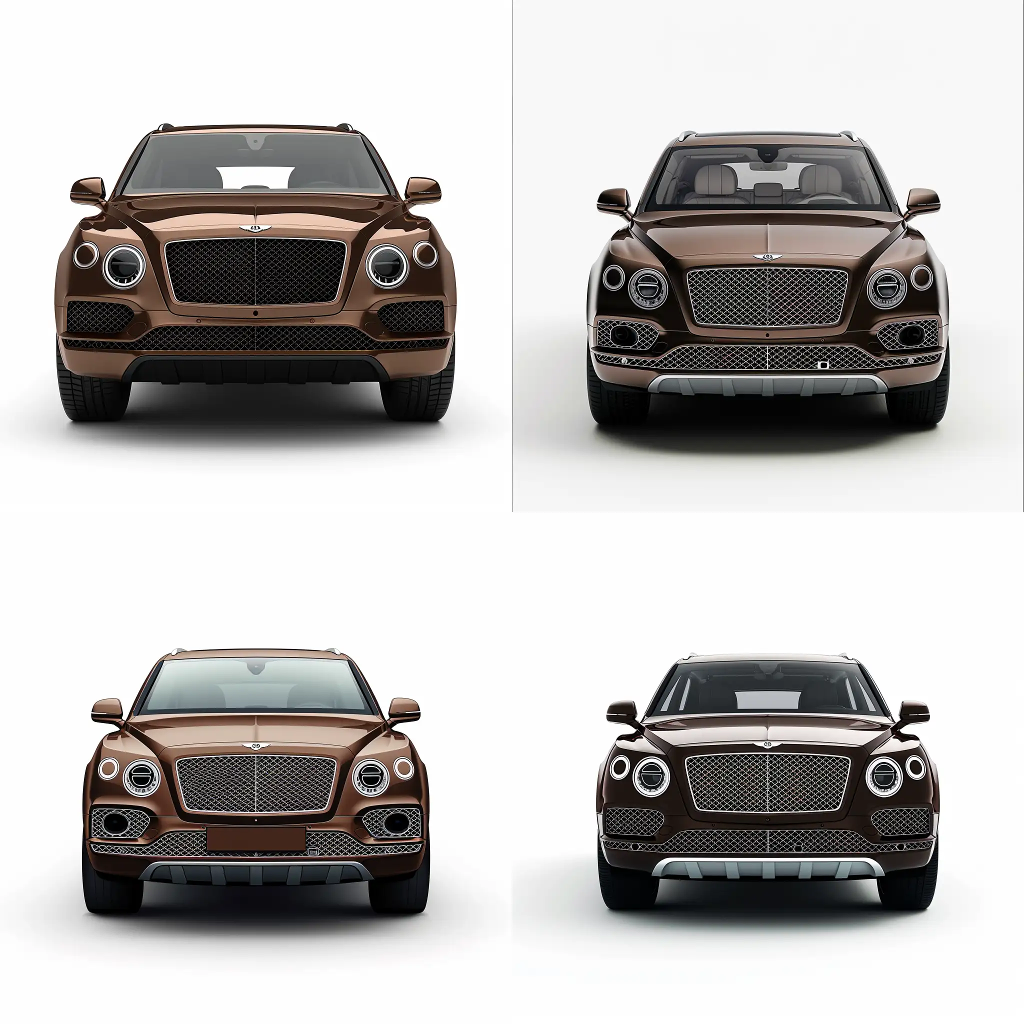 Minimalism 2D Illustration Car of Front View, Bentley Bentayga: Brown Body Color, Simple White Background, Adobe Illustrator Software, High Precision