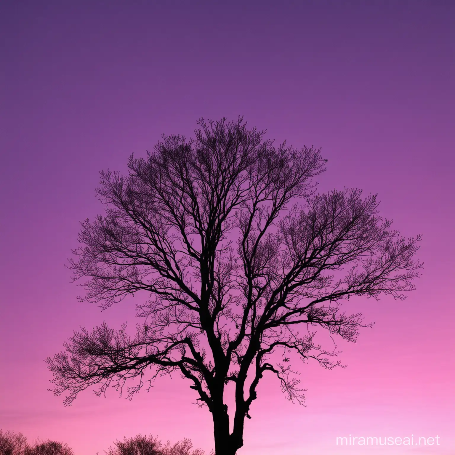 Purple Pink Sky with Tree Silhouette at Dusk