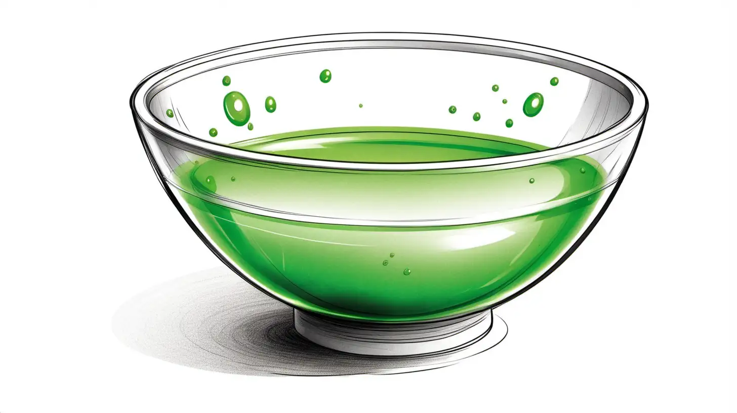 illustration sketch of a bowl with green liquid On a white background
