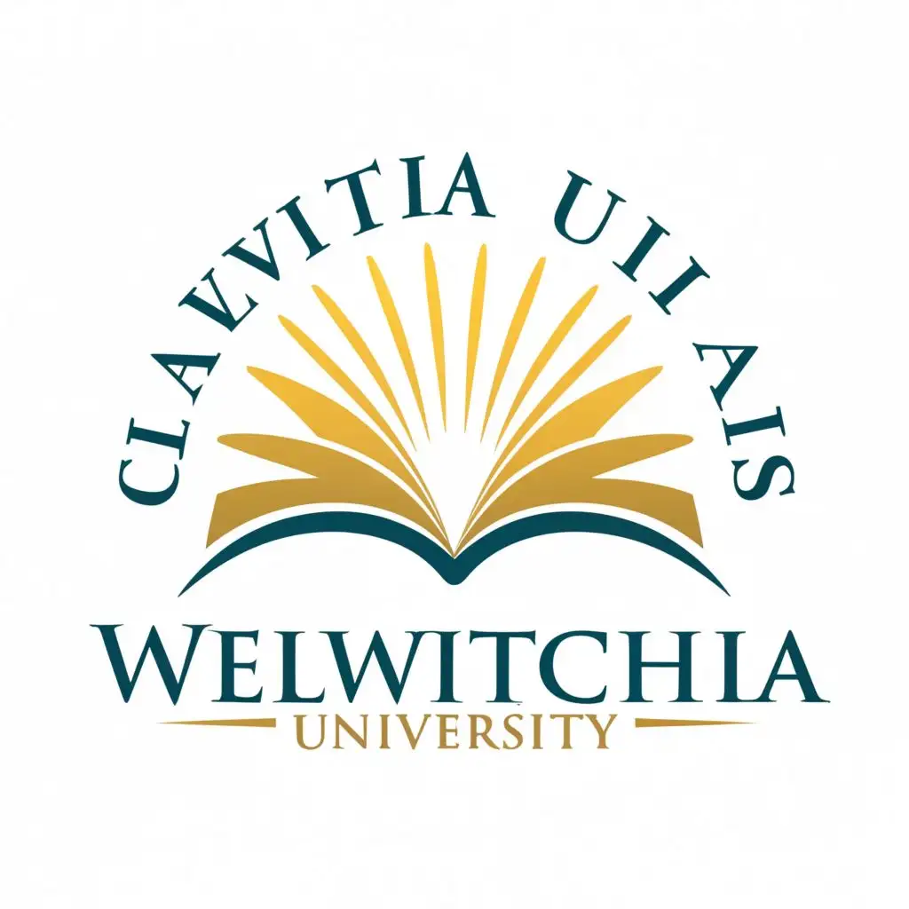 logo, An open book with rays of light emanating from it, with the text "Welwitchia University", typography, be used in Education industry