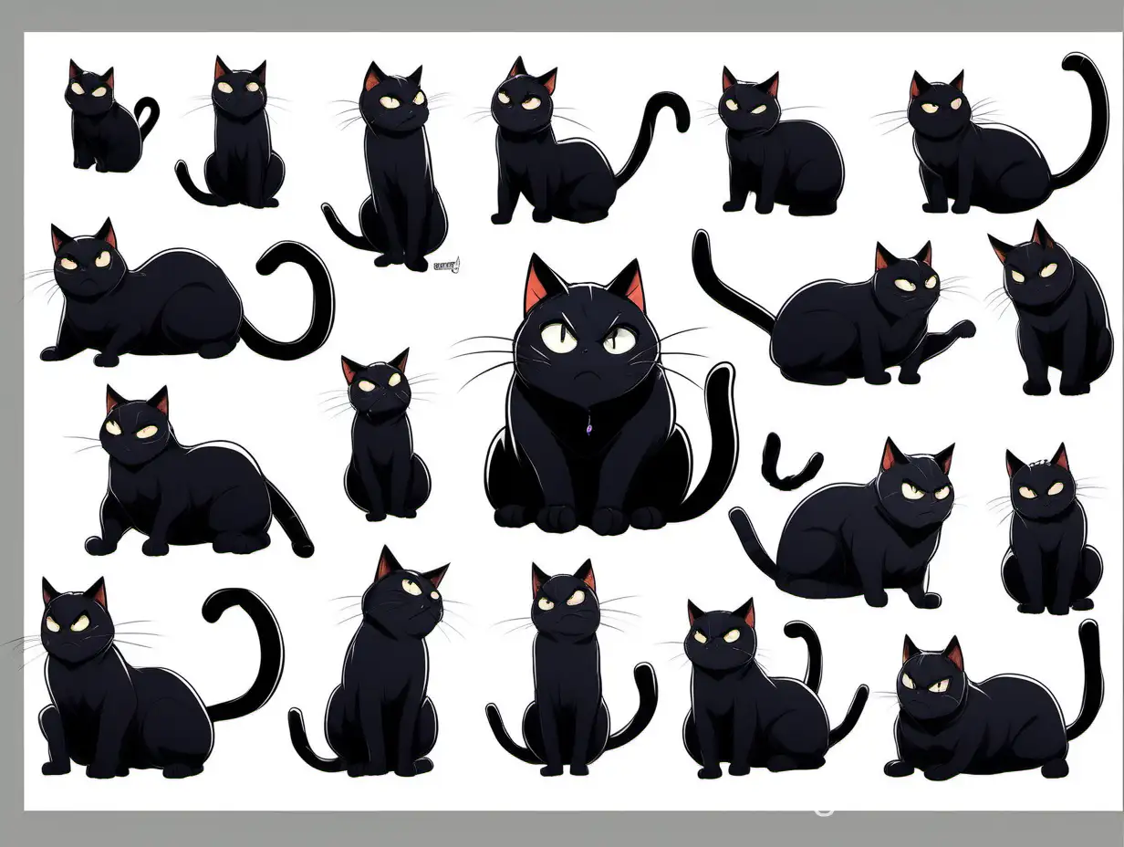 Chubby-Black-Cat-Anime-Manga-Drawings-with-Expressive-Poses-and-Emotions