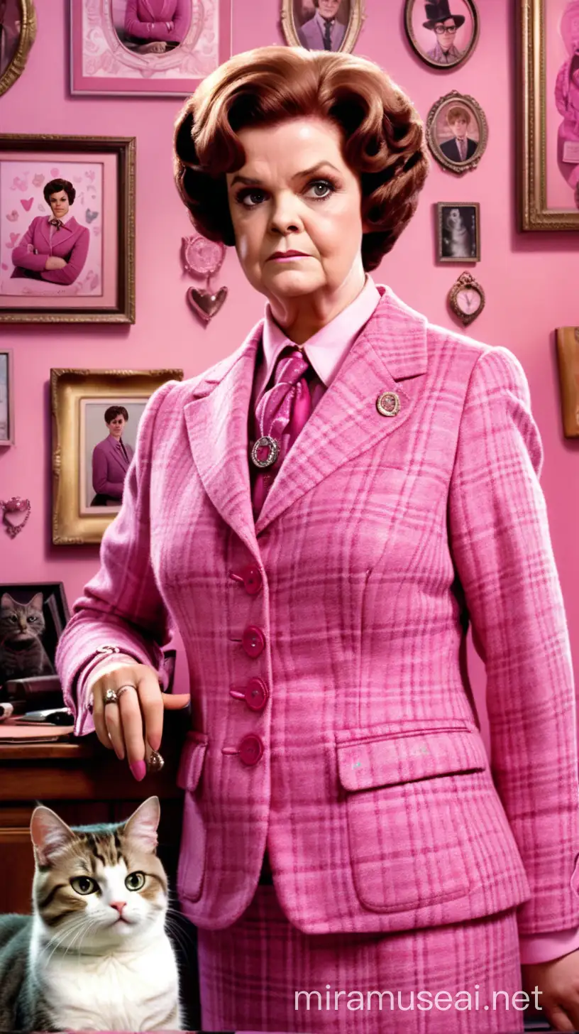 Dolores Umbridge in Tweed Pink Suit Harry Potter Office Scene with Cat Decor Anna Dittmann Style