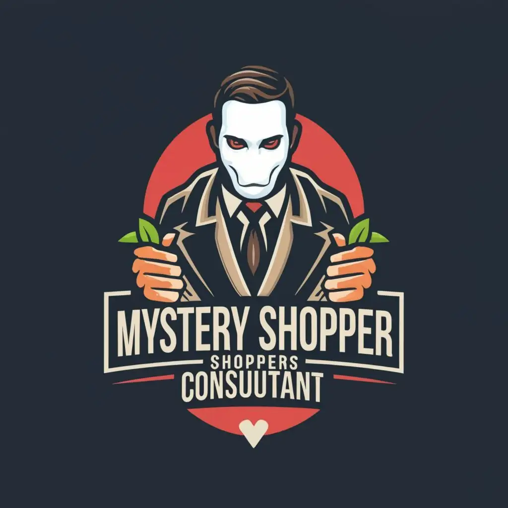 logo, mystery, face masked man in suit, with the text "Mystery Shopper Consultant", typography, be used in Restaurant industry
