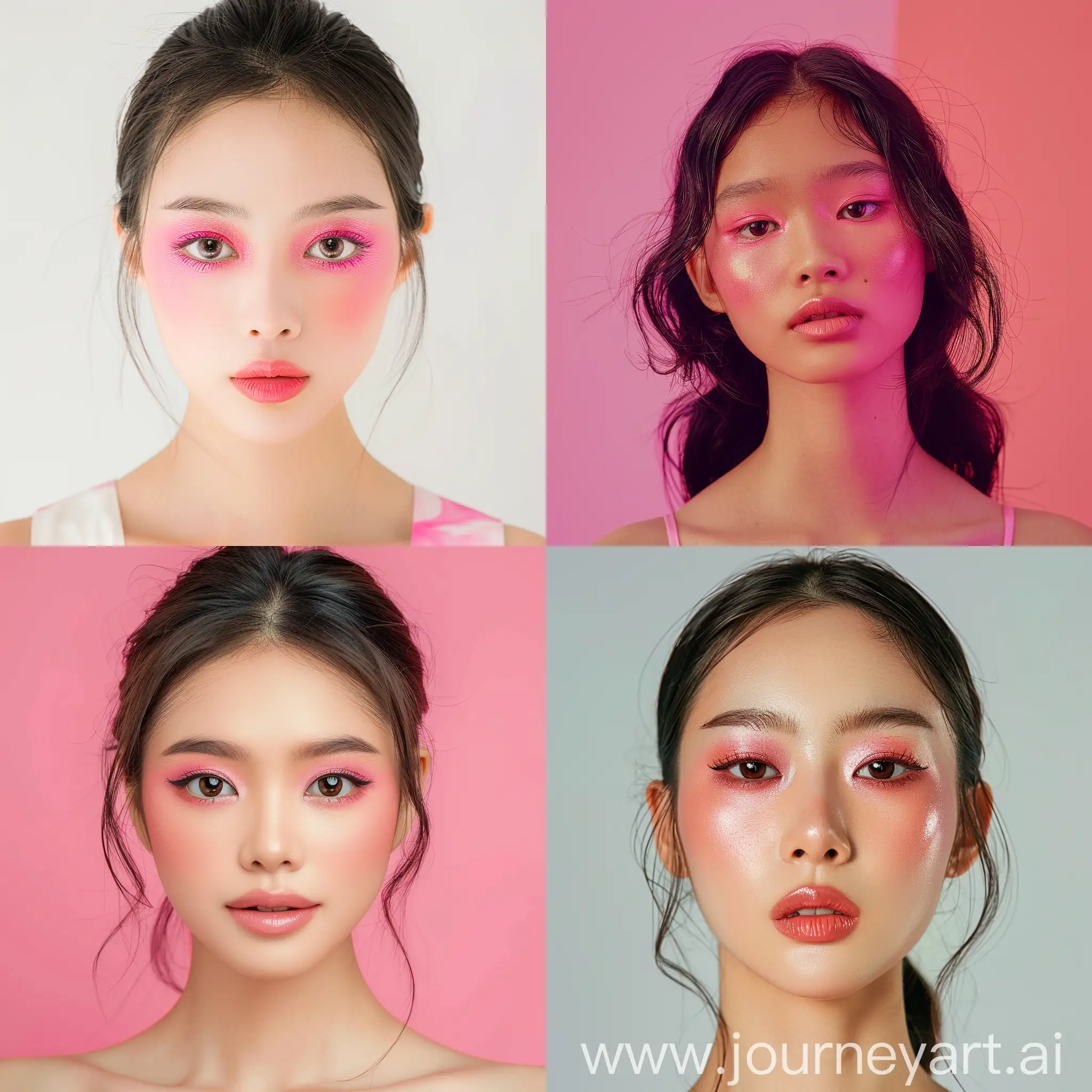 亚洲年轻漂亮女性 粉红色美妆 正面图