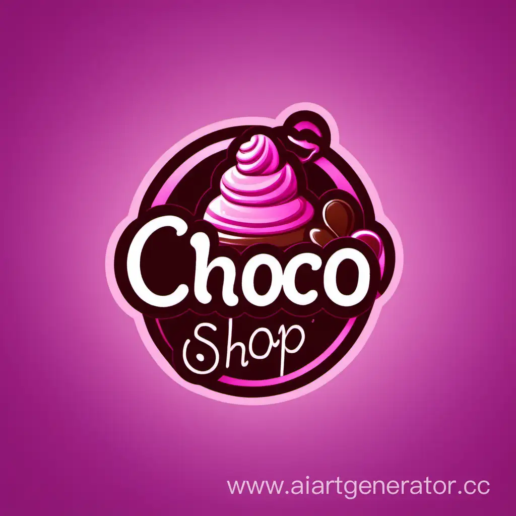 Логотип для магазина с названием Choco Shop в фиолетово-розовом стиле
