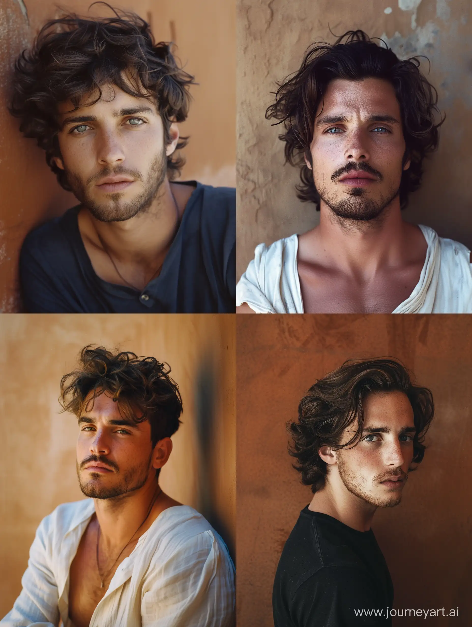 Stylish-Italian-Man-Portrait-against-Brown-Wall-in-Cinematic-Summer-Light