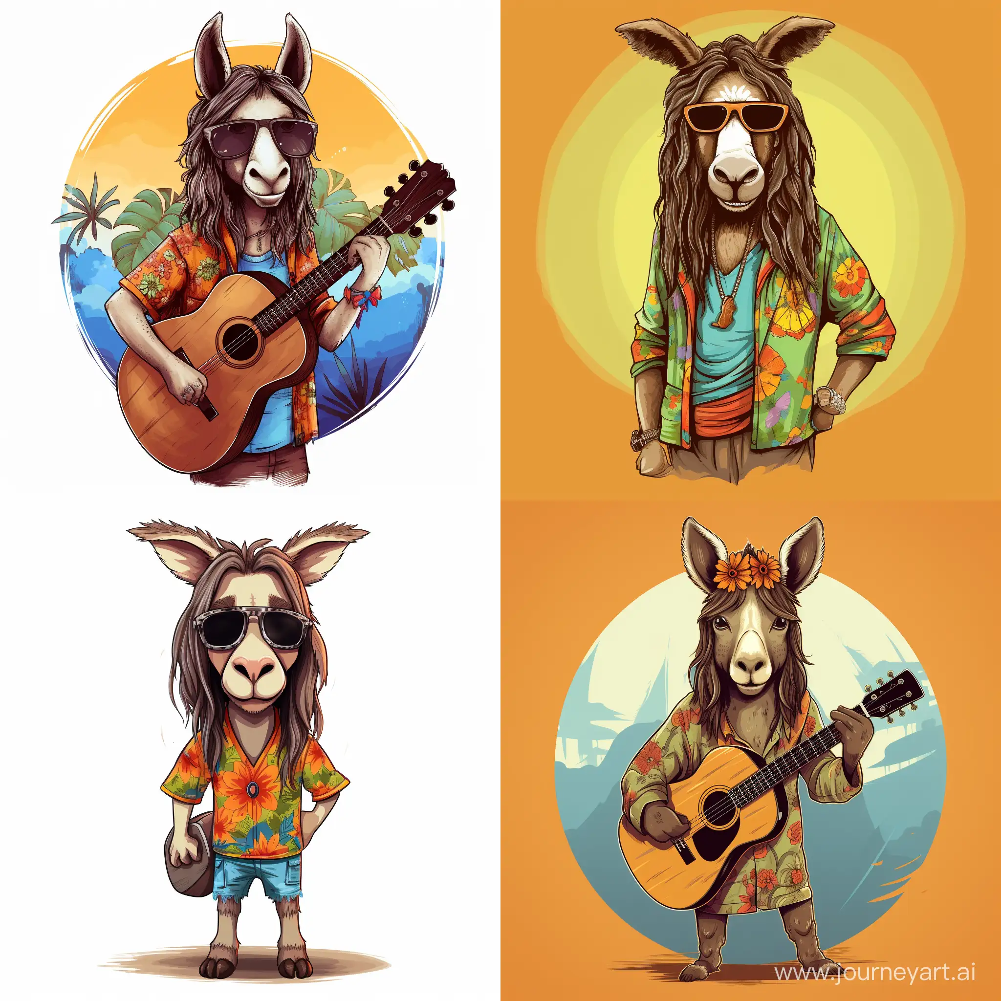 Cheerful-Cartoon-Donkey-Wearing-Hippie-Clothes-on-Clear-Background