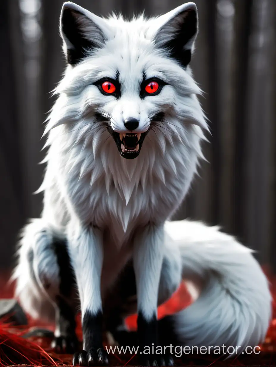 Majestic-White-Fox-with-Striking-Black-Features-and-Intense-Red-Eyes