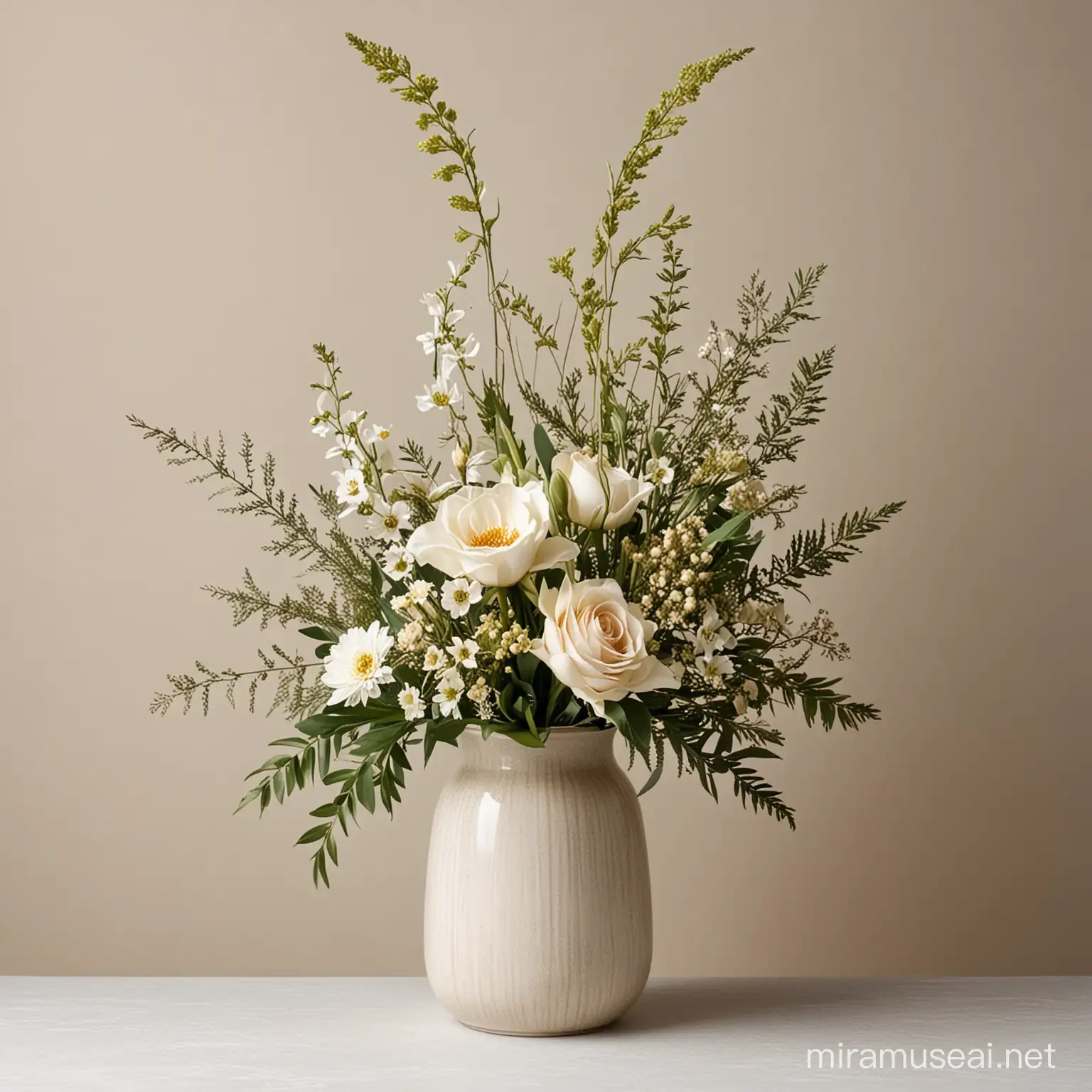 neutral flower arrangement with plain background
