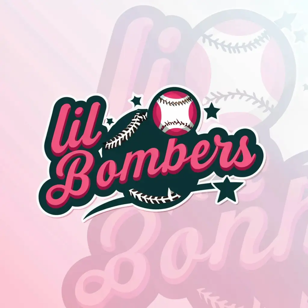 a logo design,with the text "lil bombers", main symbol:softball, pink bow, girls,Moderate,be used in Sports Fitness industry,clear background